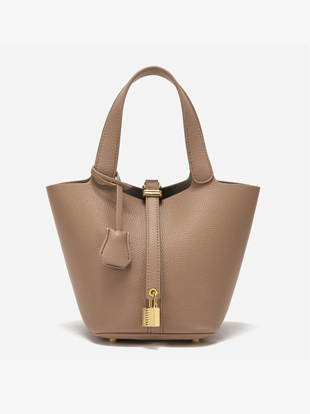 Women's Leather Bucket Bag – Gold Details Classic Style in Khaki | Invictora.com