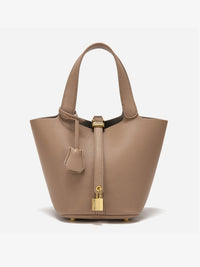 Women's Leather Bucket Bag – Gold Details Classic Style