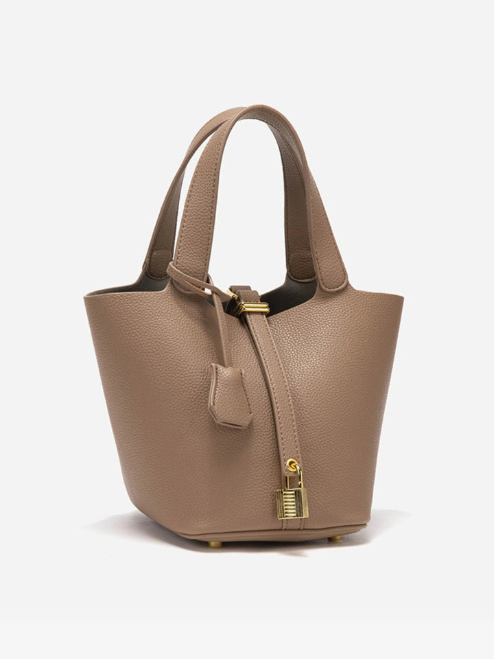 Women's Leather Bucket Bag – Gold Details Classic Style in Cream | Invictora.com