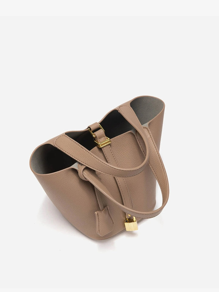 Women's Leather Bucket Bag – Gold Details Classic Style in Brown | Invictora.com