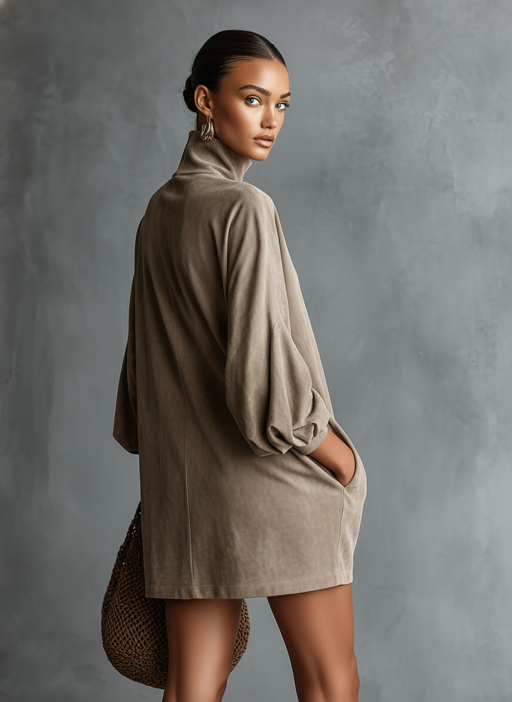 Women's Dress – Faux Suede Roll-Neck Long-Sleeve