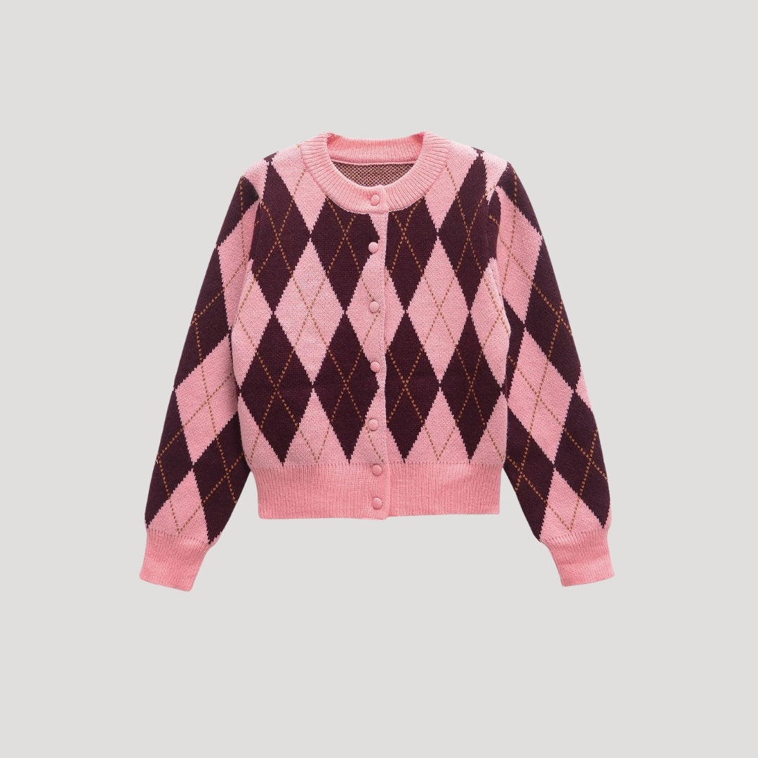 Women's Cardigan – Cropped Argyle Knit