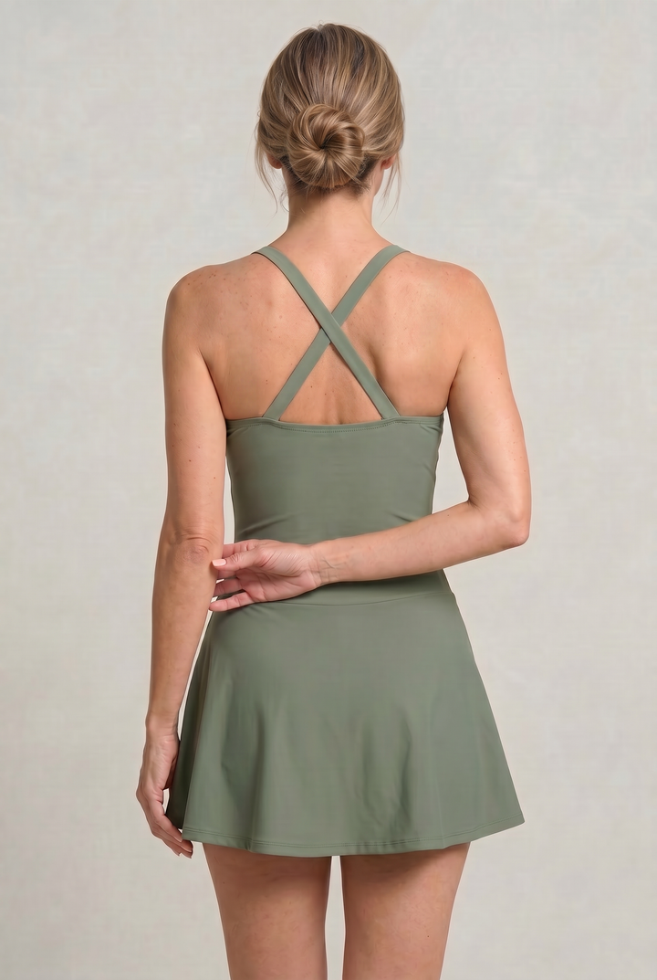 Women's One-Piece Swimsuit with Sweetheart Neckline and Skirt product image | Invictora.com