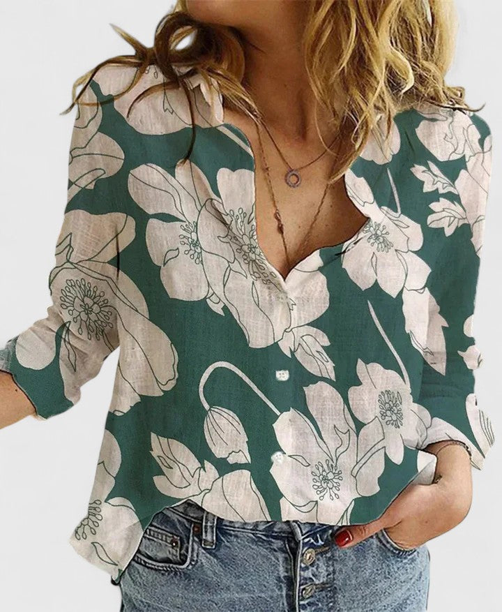 Women's Evelyn – Romantic Botanical V-Neck Floral Blouse in Black | Invictora.com