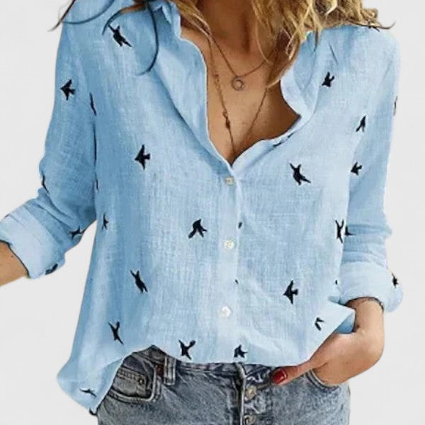 Women's Evelyn – Romantic Botanical V-Neck Floral Blouse in White | Invictora.com