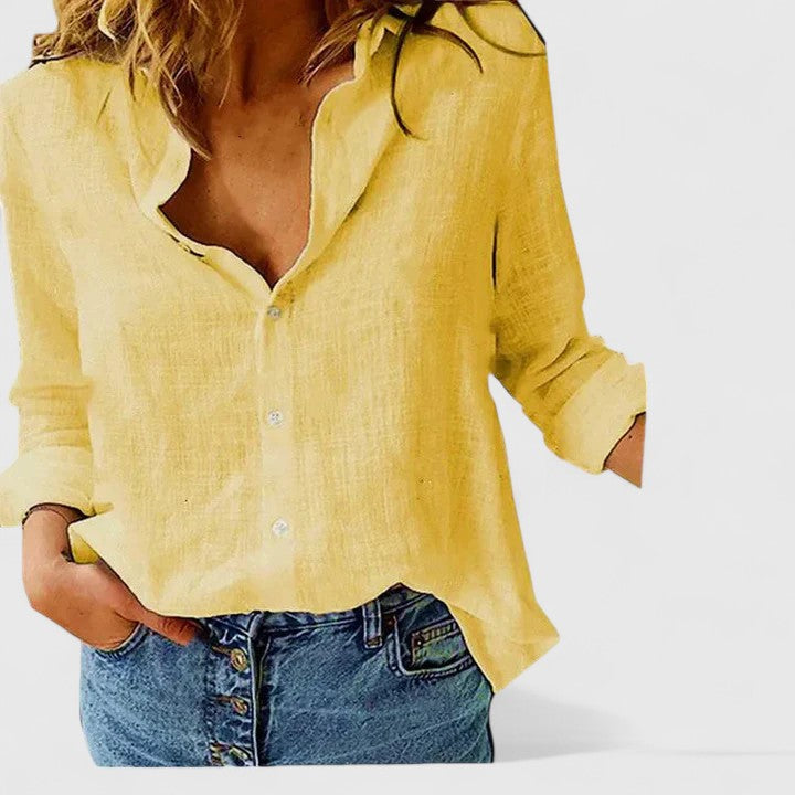Women's Evelyn – Romantic Botanical V-Neck Floral Blouse in White | Invictora.com