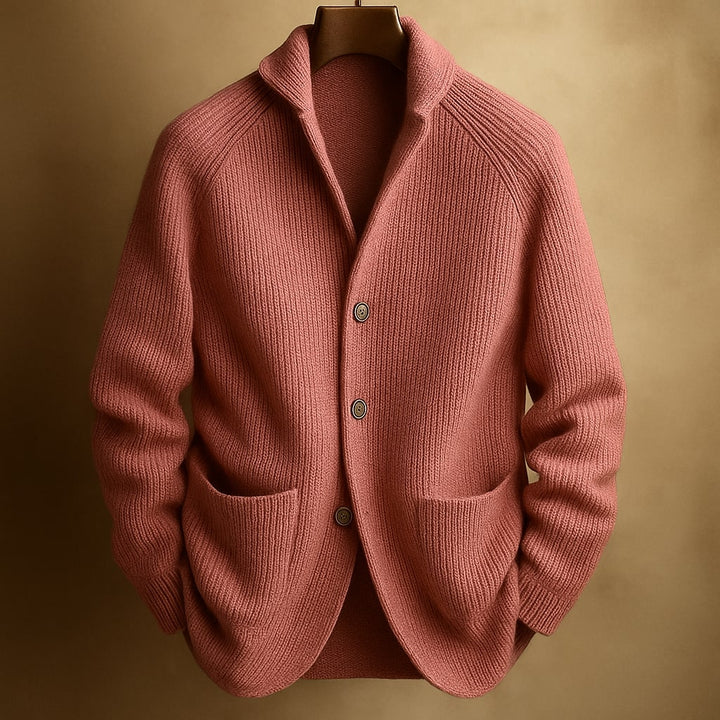 Men's Ribbed Wool-Blend Shawl-Collar Cardigan
