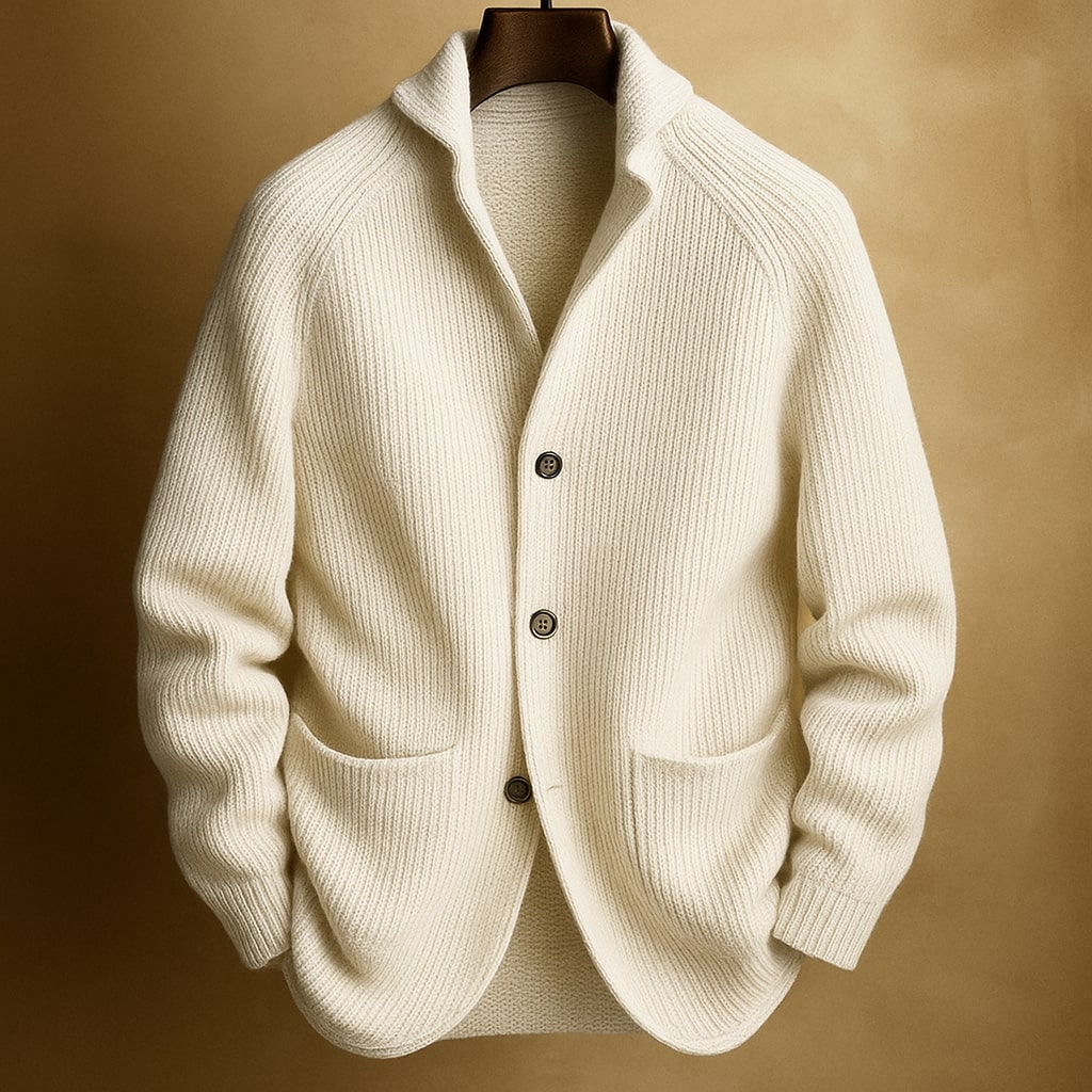 Men's Ribbed Wool-Blend Shawl-Collar Cardigan