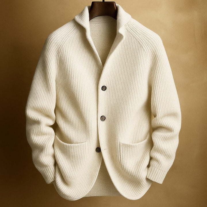 Men's Ribbed Wool-Blend Shawl-Collar Cardigan