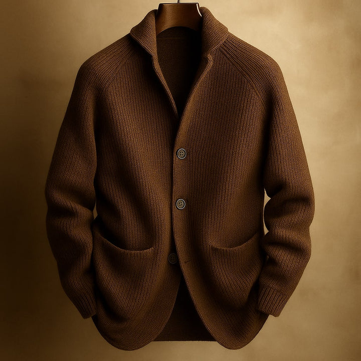 Men's Ribbed Wool-Blend Shawl-Collar Cardigan