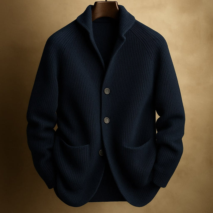 Men's Ribbed Wool-Blend Shawl-Collar Cardigan