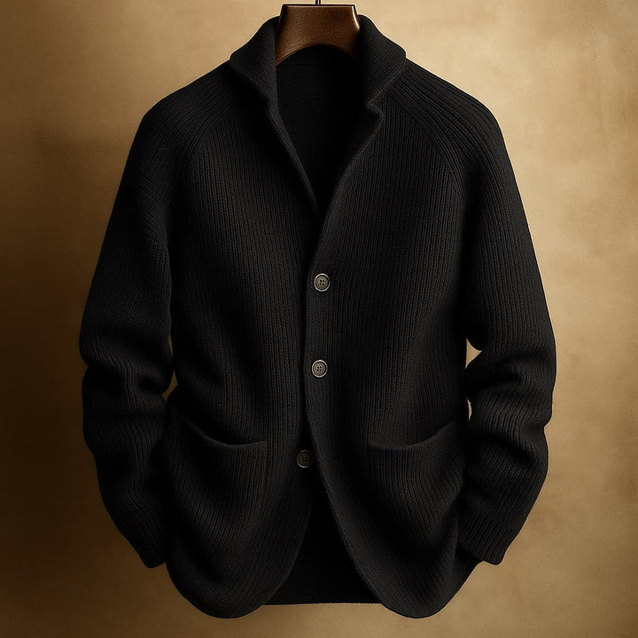 Men's Ribbed Wool-Blend Shawl-Collar Cardigan