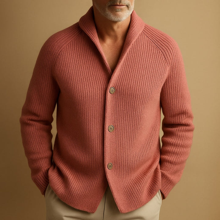 Men's Ribbed Wool-Blend Shawl-Collar Cardigan