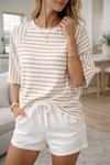 Women's Naomi Striped T-Shirt in Apricot | Invictora.com