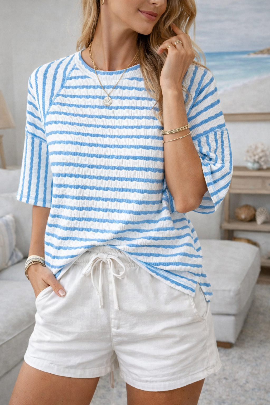 Women's Naomi Striped T-Shirt in Apricot | Invictora.com