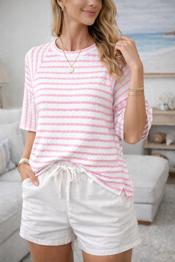 Women's Naomi Striped T-Shirt in Apricot | Invictora.com