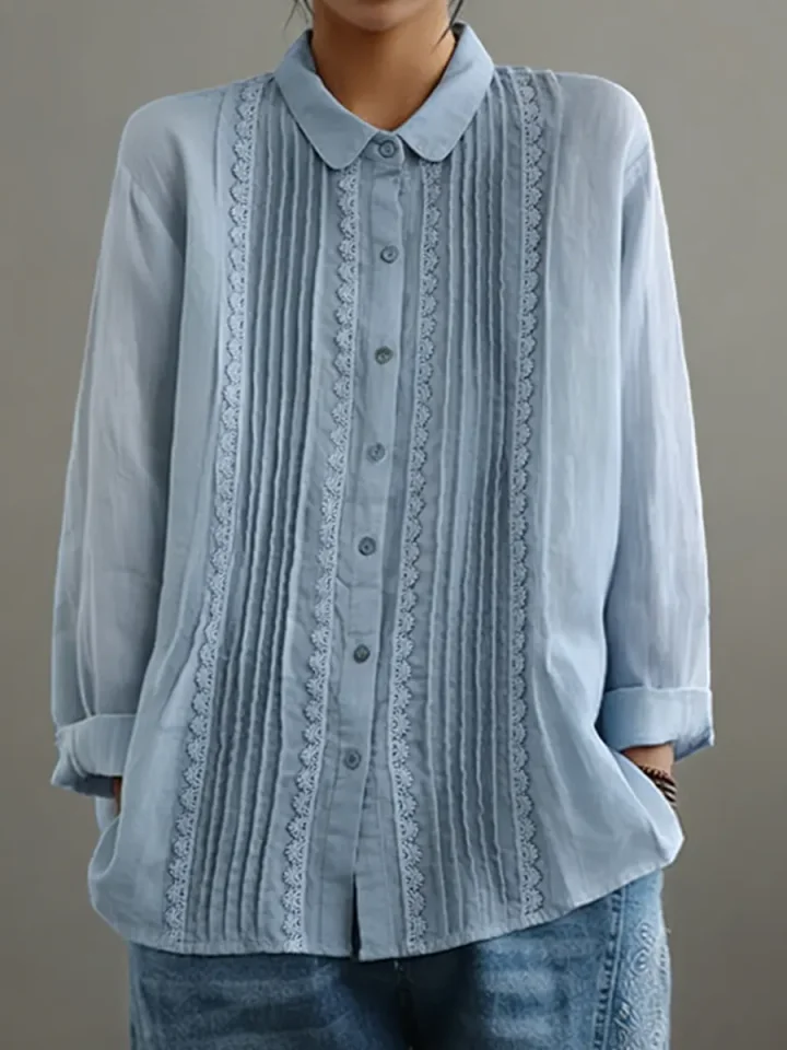 Women's Elowara – Pleated Lace Elegance Blouse in White | Invictora.com