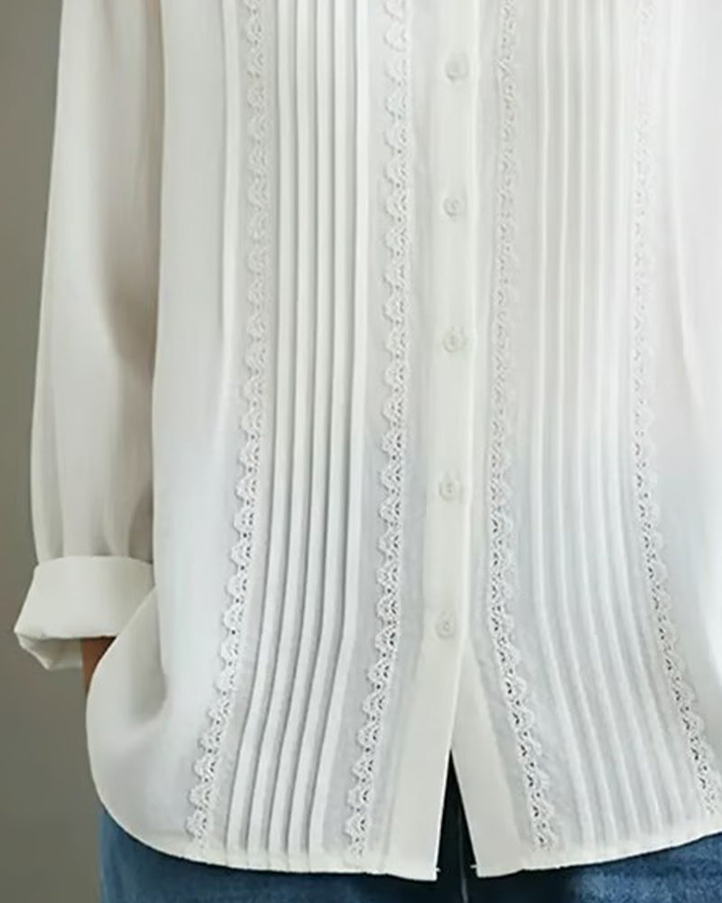 Women's Elowara – Pleated Lace Elegance Blouse | Invictora.com