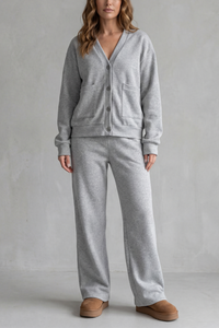 Women's Pocketed V-Neck Cardigan & Wide-Leg Trouser Set