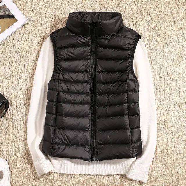 Women's Aria Puffer Vest in Black | Invictora.com