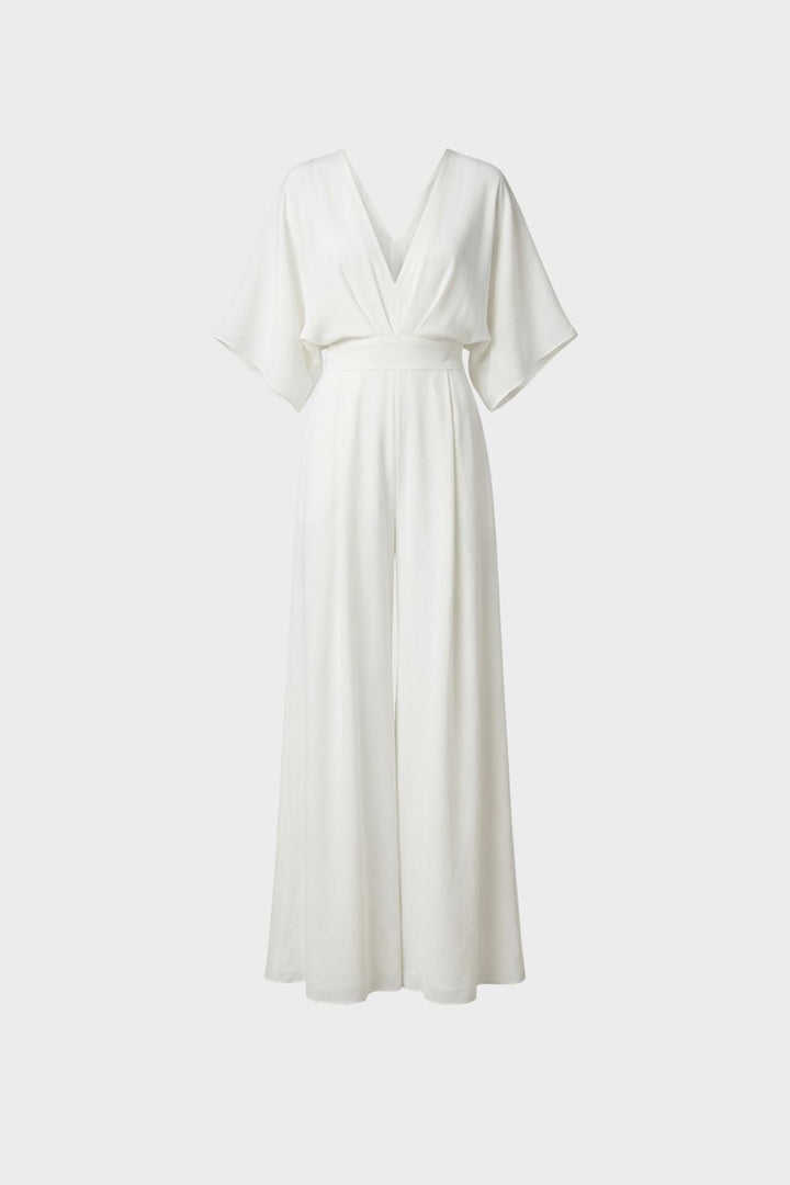 Women's Delphine Wide Leg Jumpsuit in White | Invictora.com