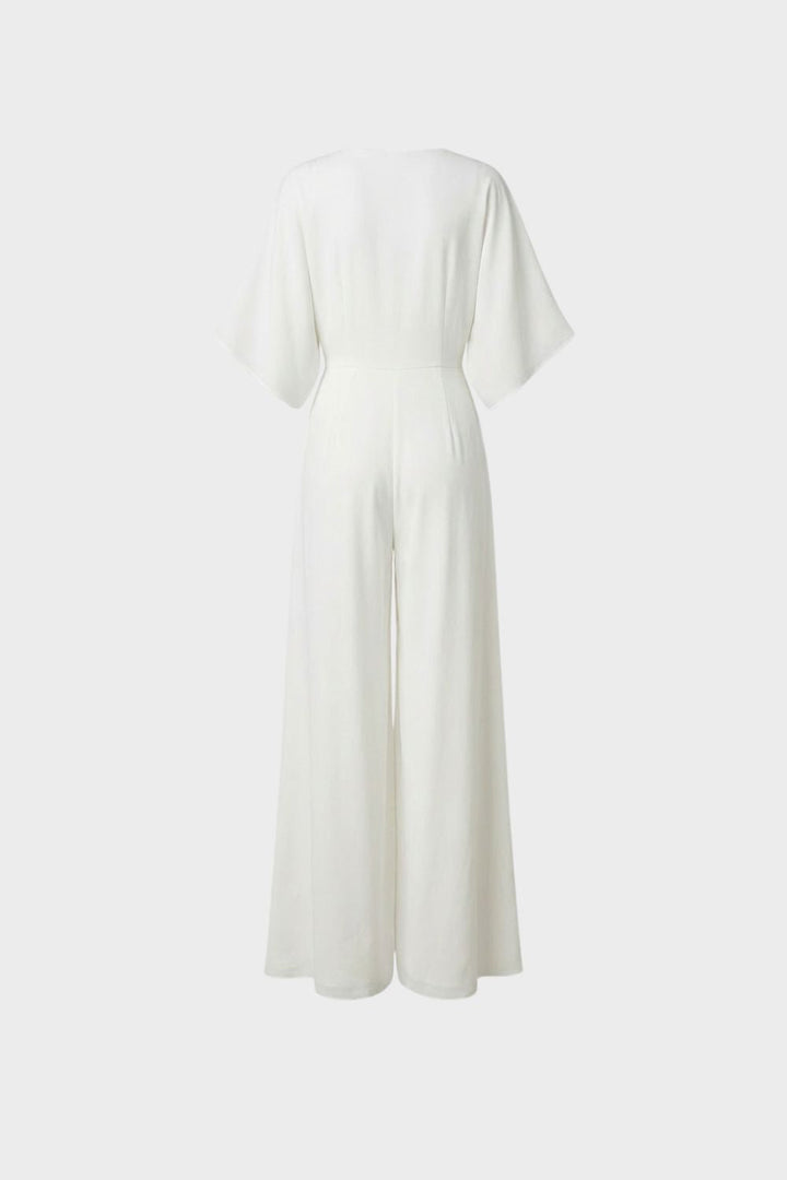 Women's Delphine Wide Leg Jumpsuit in White | Invictora.com