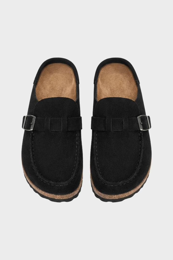 Women's Delphine Suede Clogs in Black | Invictora.com