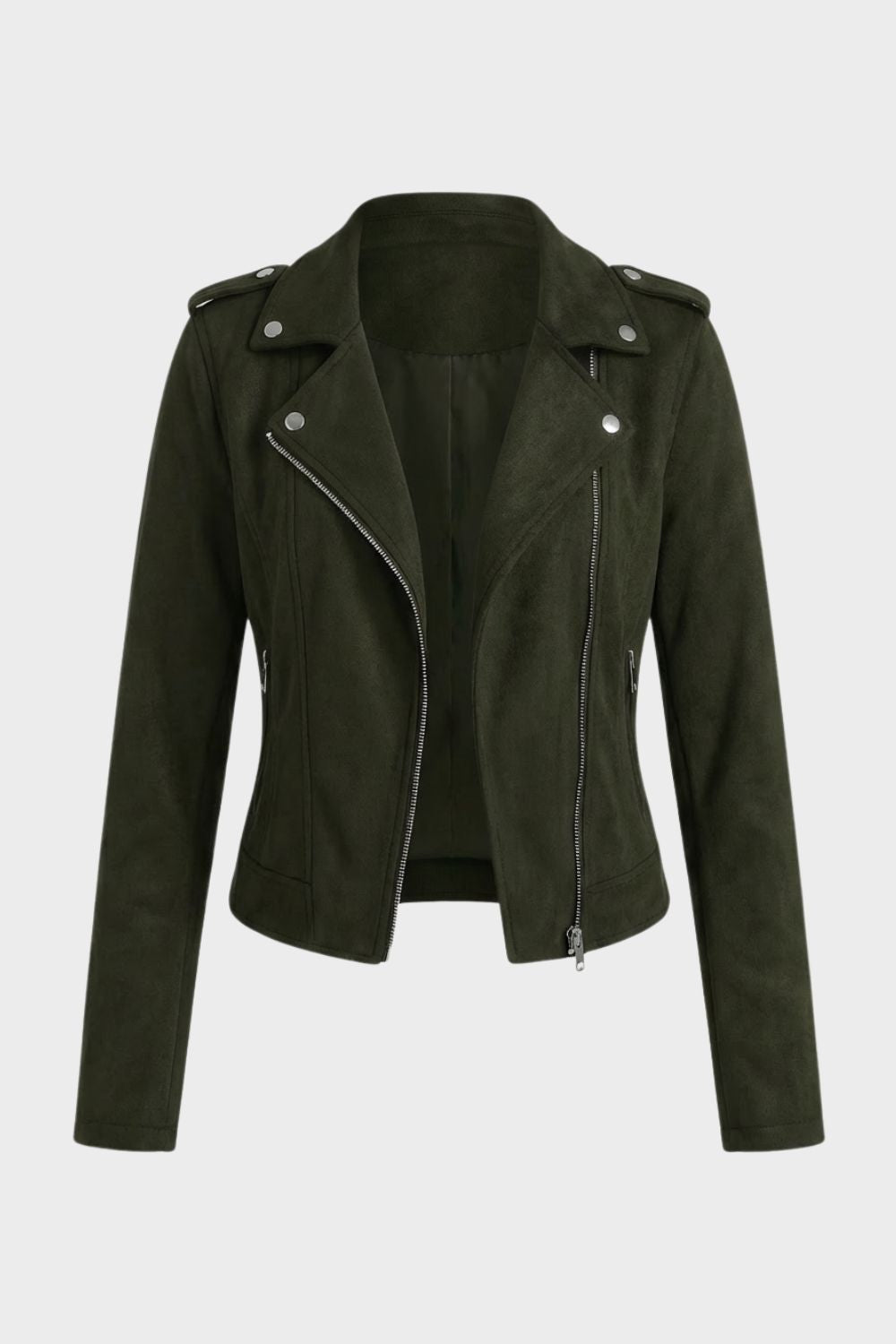 Women's Saskia Biker Jacket in Khaki | Invictora.com