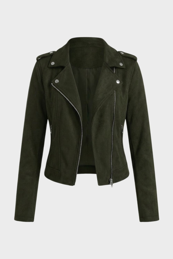 Women's Saskia Biker Jacket in Khaki | Invictora.com