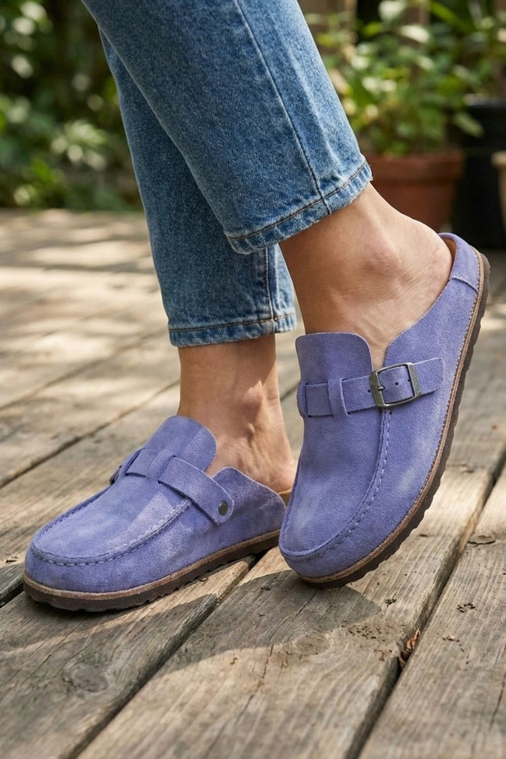 Women's Delphine Suede Clogs in Khaki | Invictora.com