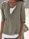 Women's Florence – Relaxed Linen Blend Layered Hem Blouse in Brown | Invictora.com
