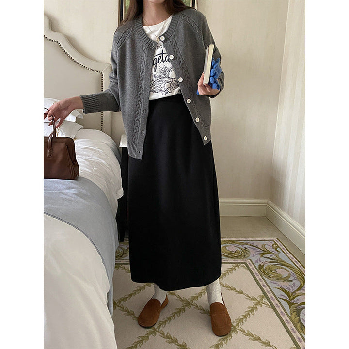 Women's Raglan-Sleeve Crew-Neck Cable-Knit Cardigan