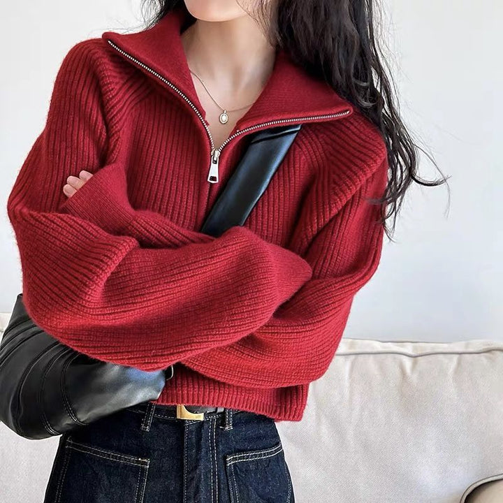 Women's Sofia Soft-Touch Quarter-Zip Sweater in Brown | Invictora.com