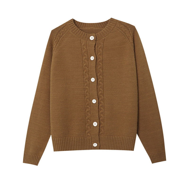 Women's Raglan-Sleeve Crew-Neck Cable-Knit Cardigan