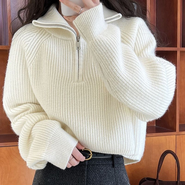 Women's Sofia Soft-Touch Quarter-Zip Sweater in Brown | Invictora.com