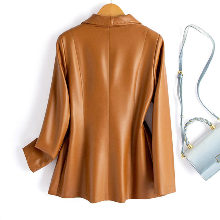 Women's Riviera Leather Blazer in Brown | Invictora.com
