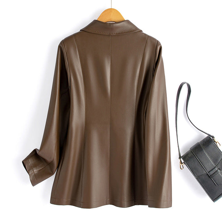 Women's Riviera Leather Blazer in Brown | Invictora.com