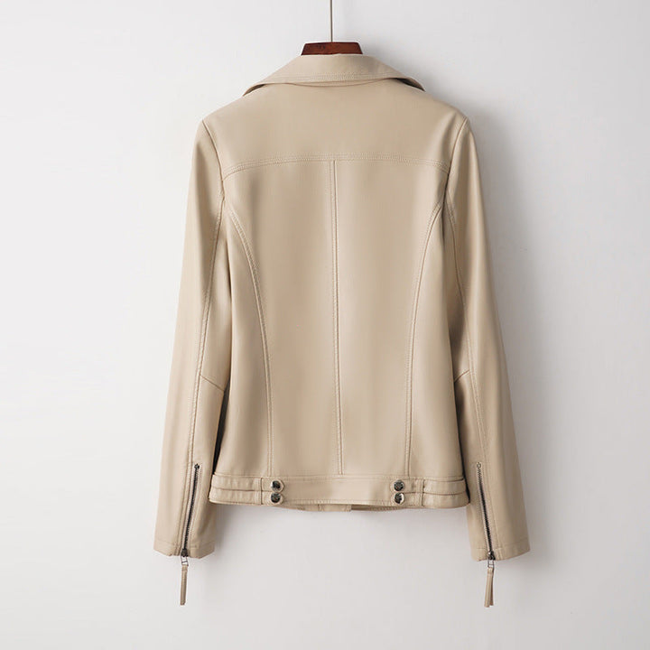 Women's Riviera Leather Jacket in Cream | Invictora.com