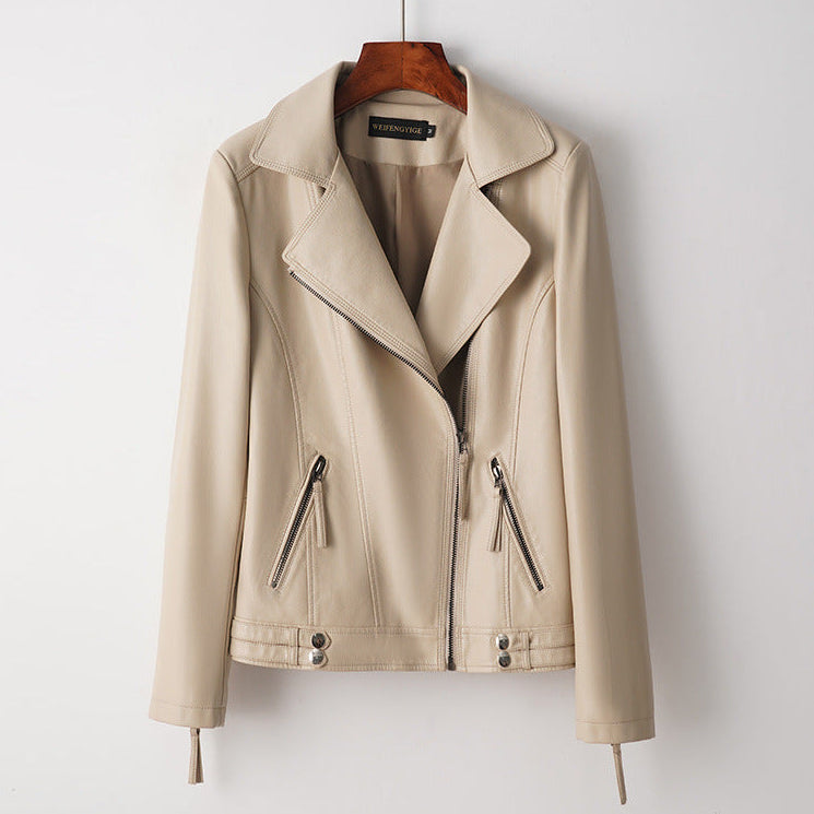 Women's Riviera Leather Jacket in Cream | Invictora.com