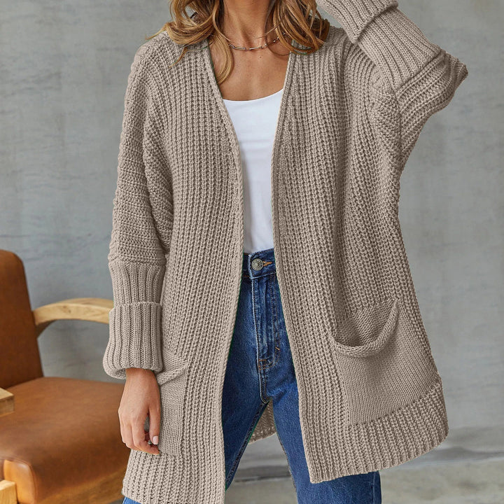 Women's Knit Cardigan – Open-Front Knit Side Pockets And Ribbed Cuffs