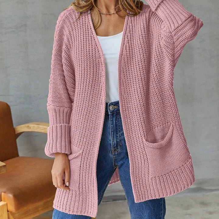 Women's Knit Cardigan – Open-Front Knit Side Pockets And Ribbed Cuffs