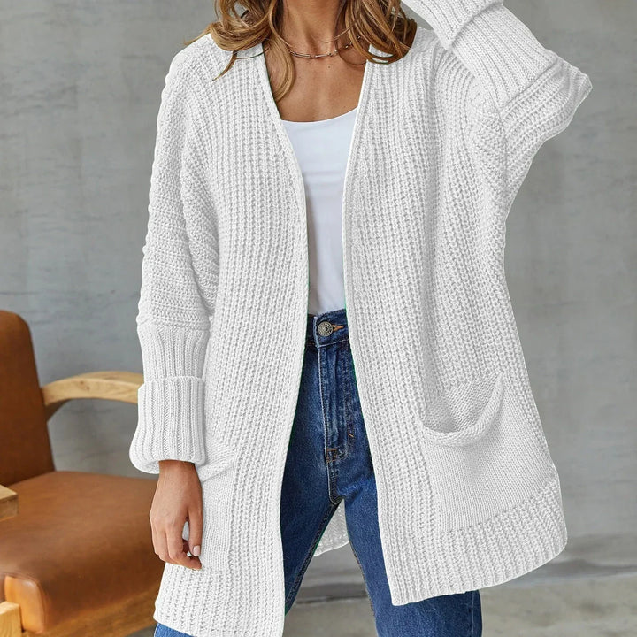 Women's Knit Cardigan – Open-Front Knit Side Pockets And Ribbed Cuffs