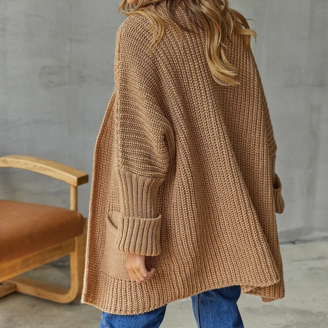 Women's Knit Cardigan – Open-Front Knit Side Pockets And Ribbed Cuffs