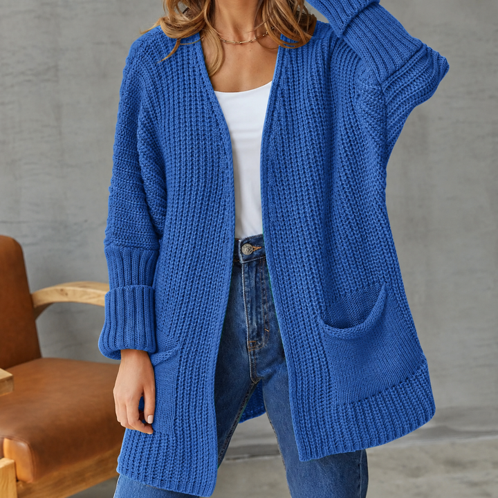 Women's Knit Cardigan – Open-Front Knit Side Pockets And Ribbed Cuffs