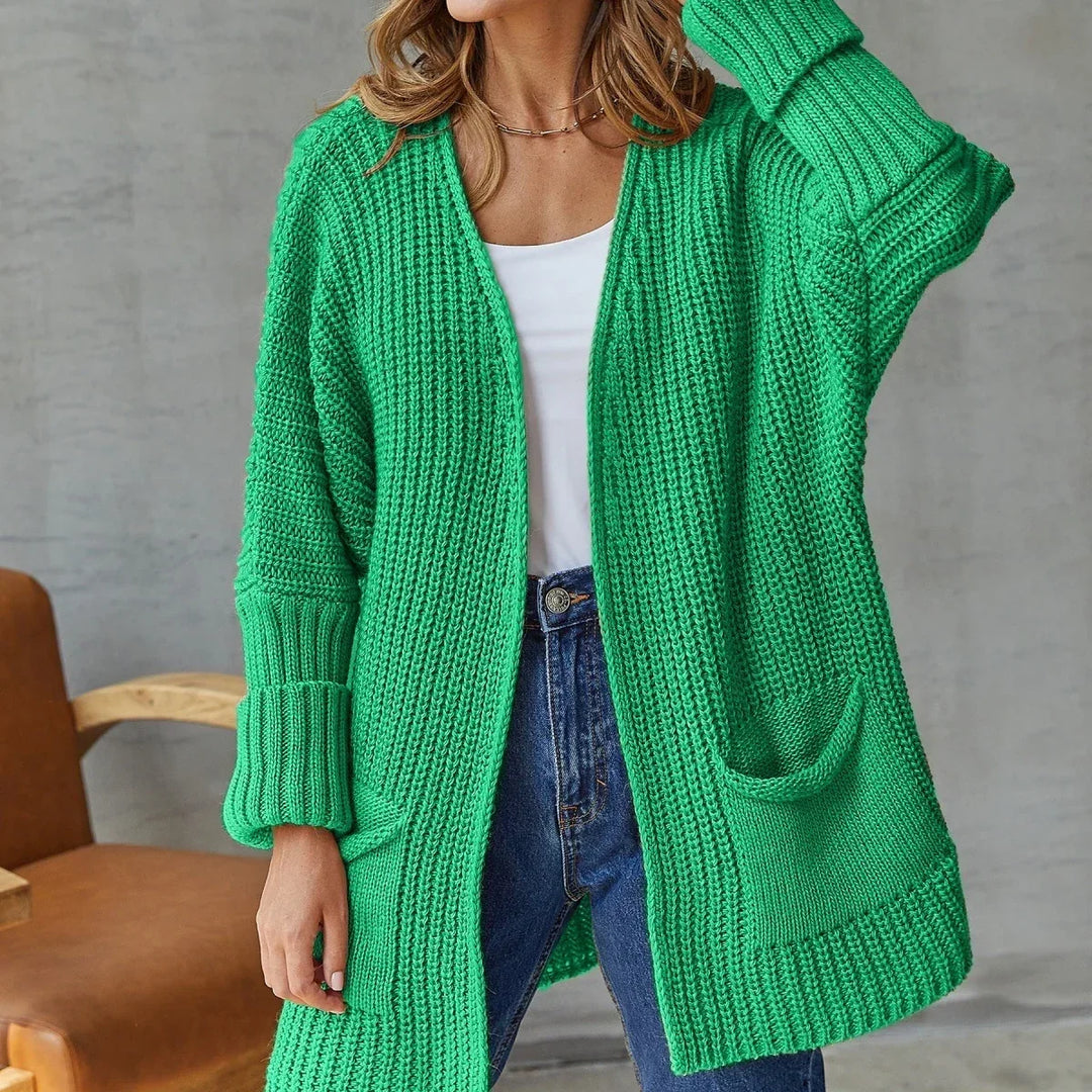 Women's Knit Cardigan – Open-Front Knit Side Pockets And Ribbed Cuffs