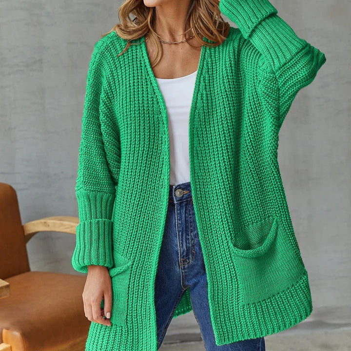 Women's Knit Cardigan – Open-Front Knit Side Pockets And Ribbed Cuffs