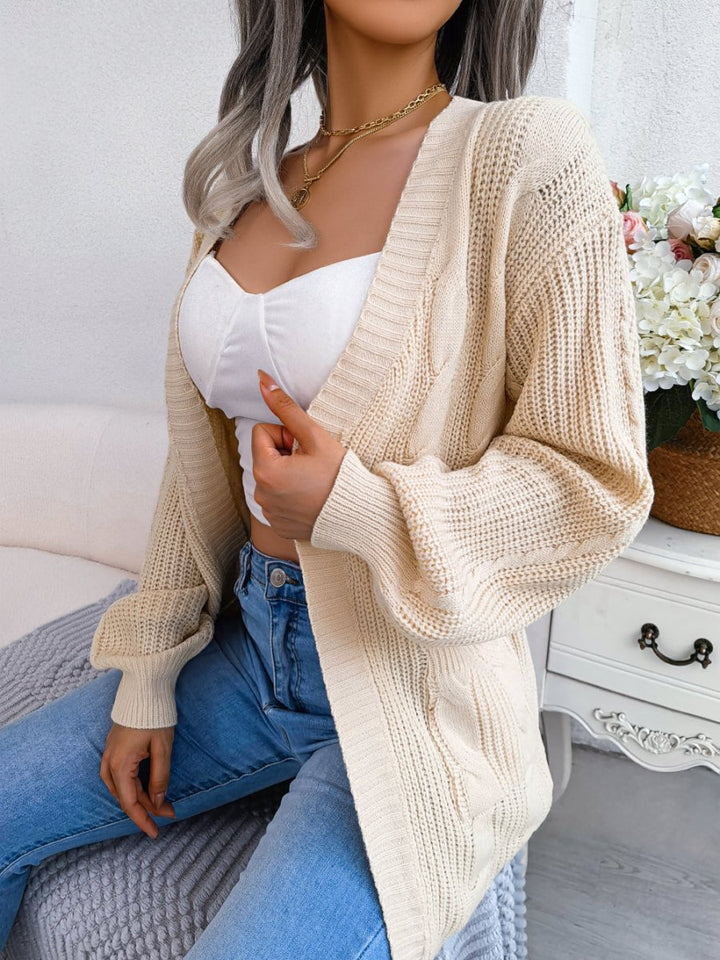 Women's Knit Cardigan – Oversized Cable-Knit Pockets And Open-Front