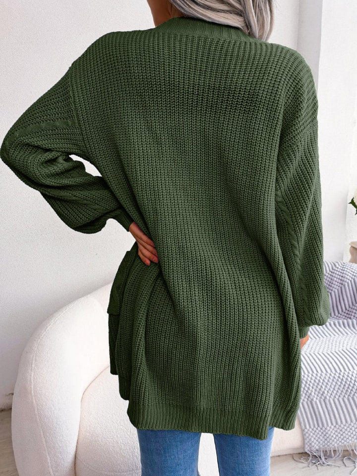 Women's Knit Cardigan – Oversized Cable-Knit Pockets And Open-Front