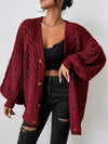 Women's Knit Cardigan – Oversized Chunky Cable-Knit Balloon Sleeves