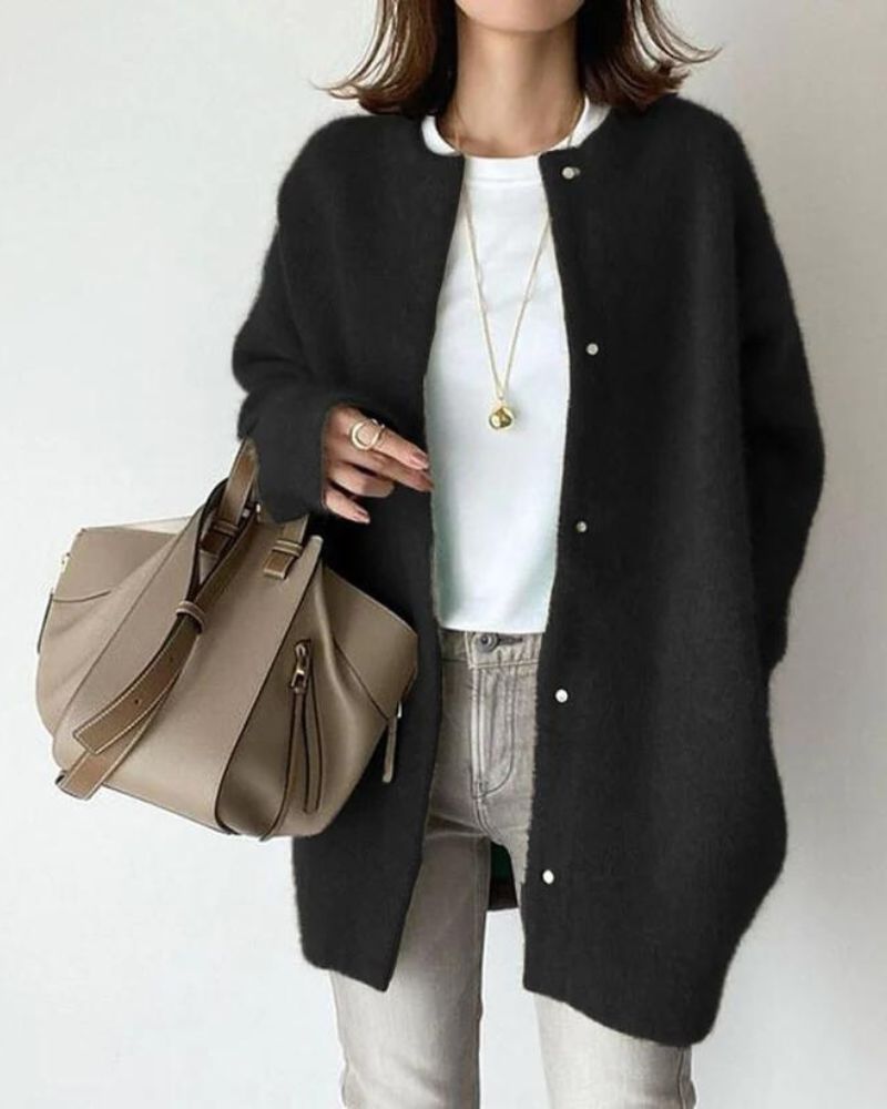 Women's Knit Cardigan – Oversized Knit Snap Button Closure